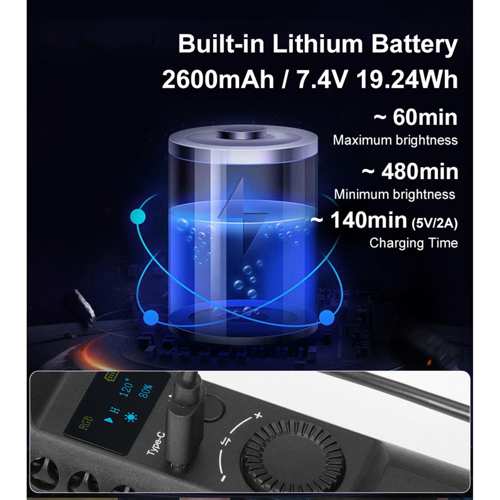 Jectse Bacchetta Luminosa LED RGB, Stick Luminoso Video RGB 20W 360° per Fotografia, Tubo Luminoso Dimmerabile per Fotocamera Portatile 1800K-9000K 2600mAh Ricaricabile per Giochi in