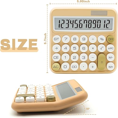 Miniatura 2 de Calculadora blanca, calculadora estándar UPIHO Beige de 12 dígitos con pantalla LCD grande y botones grandes, accesorios de oficina de oro blanco