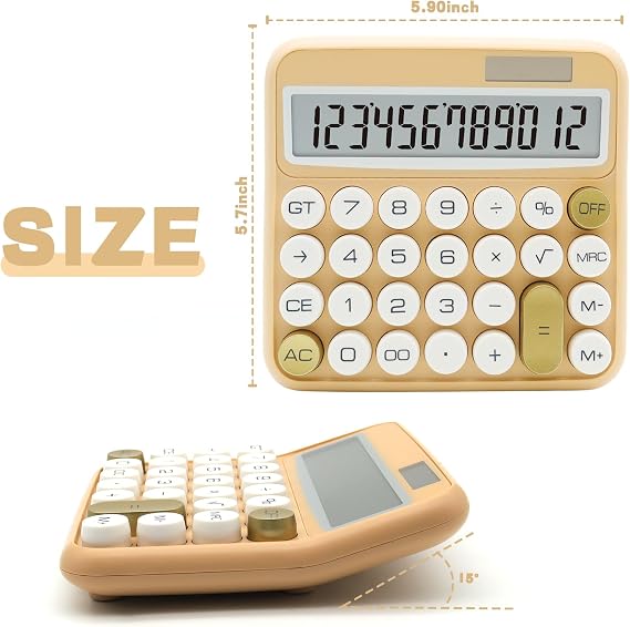 White Standard Calculator - 12 Digit With Large LCD Display and Big Buttons, White Gold Office Accessories for Women Desk, Cute for Office, School, Home, Business