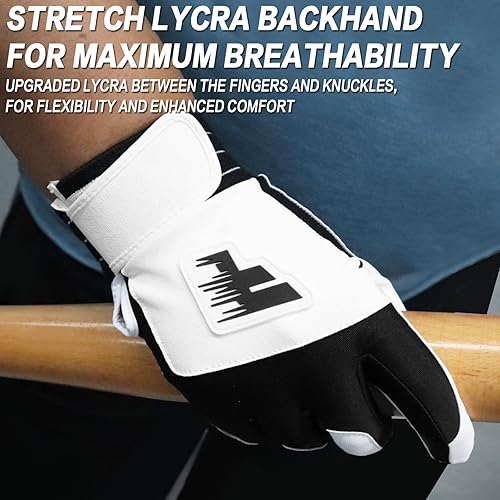 Miniatura 4 de FINGER TEN Guantes de bateo para hombres, jóvenes y adultos, para béisbol, sóftbol, cabretta, guantes de bateo de cuero, 1 par, para hombres y niñas