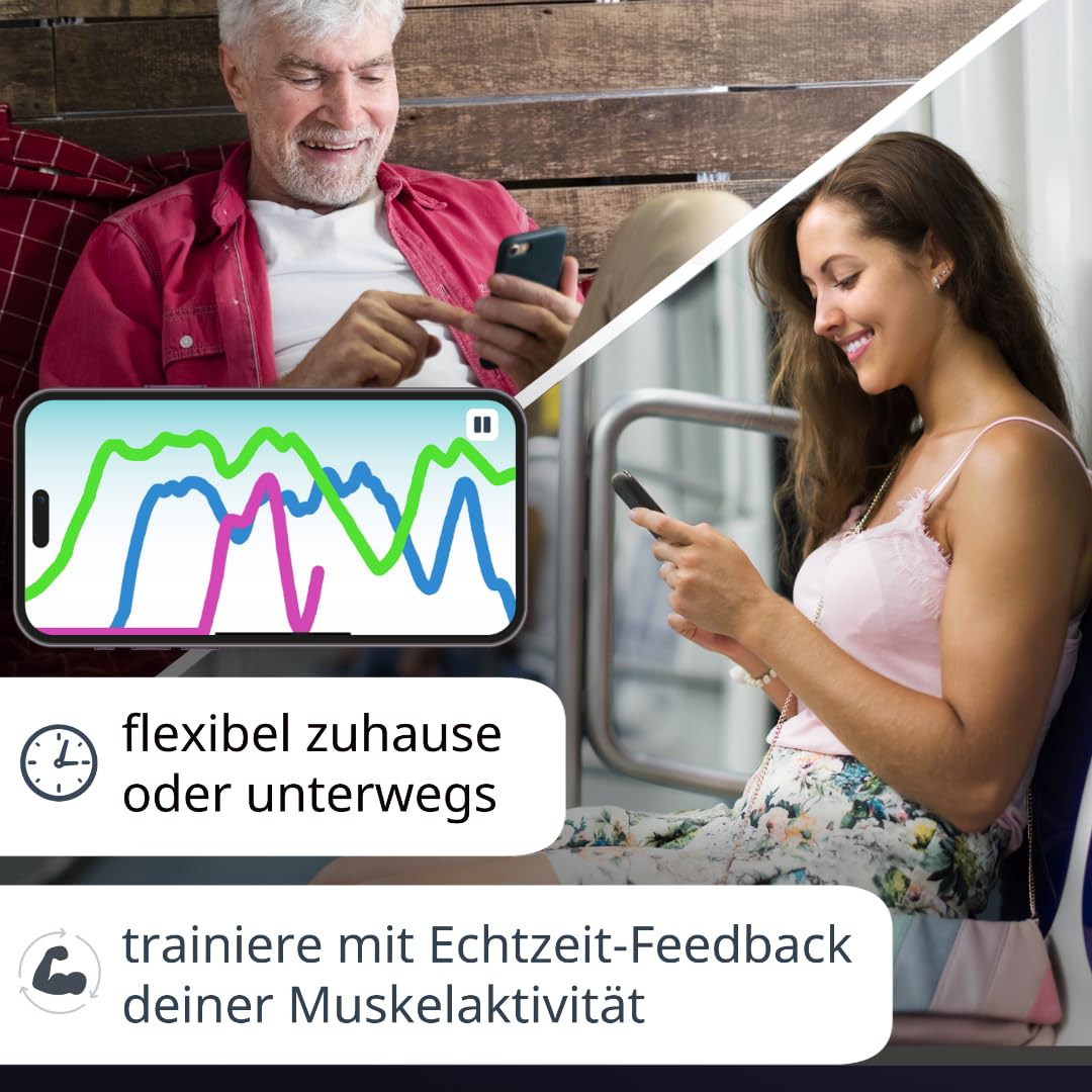 Beckenbodentrainer ohne Einführen - für Frau und Mann - mit App - Innovatives Biofeedback Fitnessgerät - CE-Zertifiziert