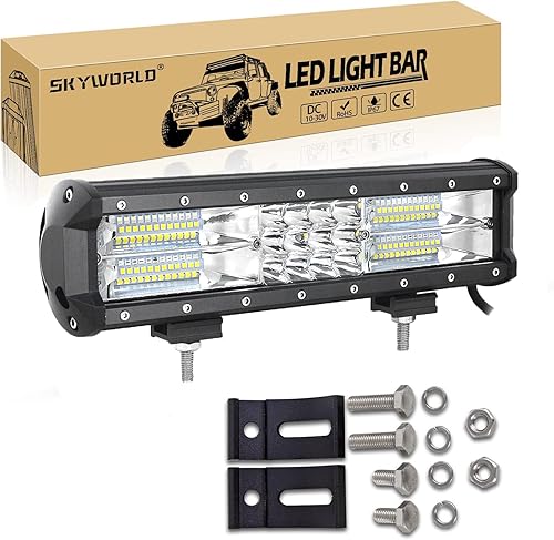 SKYWORLD Barra de luz LED de trabajo de 12 pulgadas, 180 W, punto de inundación, haz combinado de luces LED, barra de luces LED 7D, lámpara de