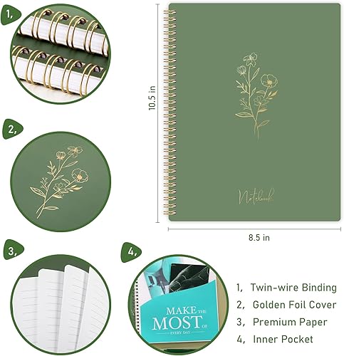 Miniatura 4 de Cuaderno de espiral, cuaderno de rayas universitarias, diario de 8.5 x 10.5 pulgadas, 55 hojas110 páginas, diario para mujeres, diario con espiral