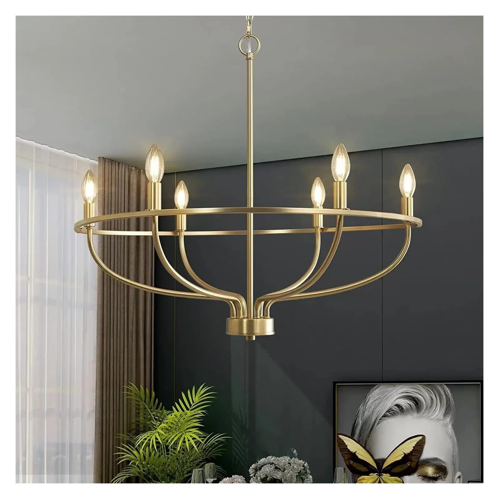 Lustre suspendu rétro en fer forgé doré, alliance d'art moderne et LED