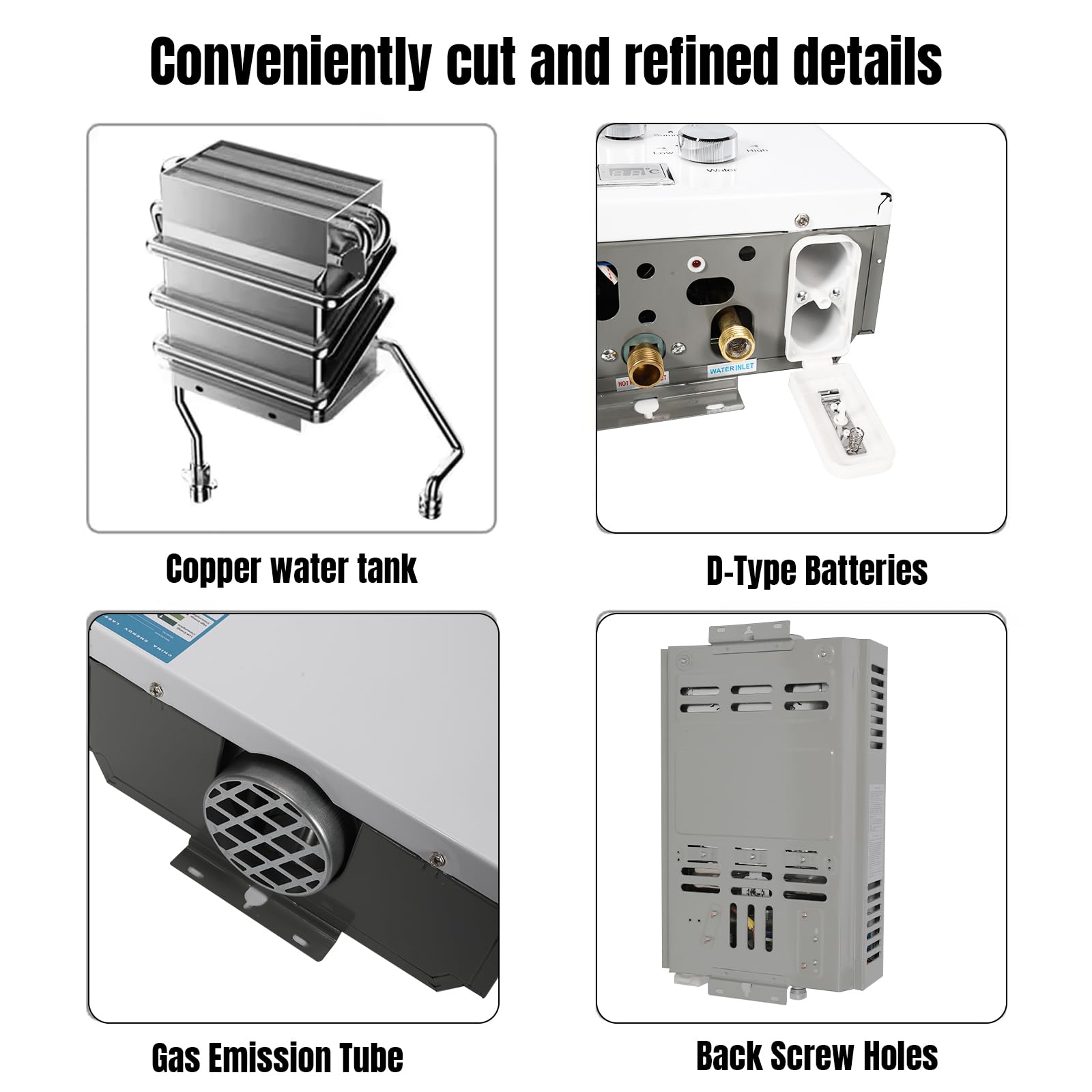 Calentador de Agua de Gas,6 L Calentador de Agua Butano Instantáneo | Pantalla LED,Modo Invierno y Verano Ajustables,2800 Pa,12 KW,Adecuado Para el Hogar, Vehículos Recreativos y Exteriores