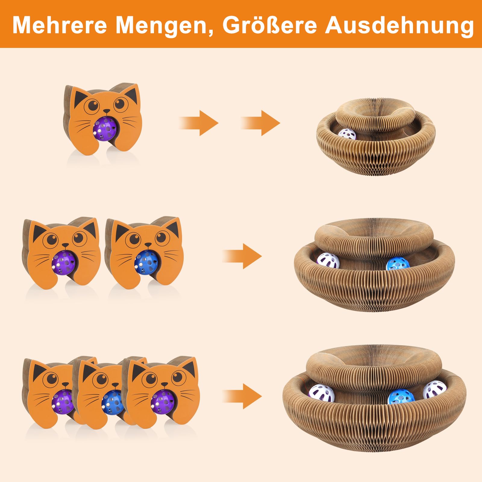 Kratzbrett Katze, 2-in-1 Cat Kratzbrett mit Glöckchen, Magische Orgel Cat Scratching Board, Zusammenklappbares interaktives Katzenspielzeug für den Drinnen und draußen(2 Stück)