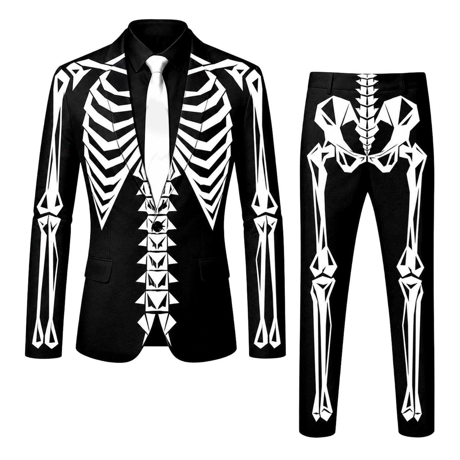 Men's 3 Piece Suit Halloween Costume Flame Skeleton Allover Print Tracksuit
