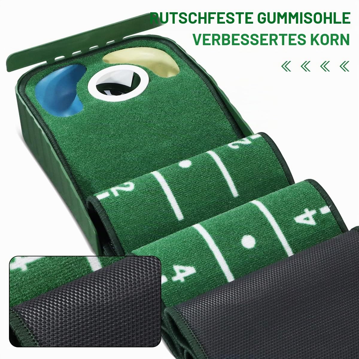 Putting-Grün, Indoor-Matte Mit Ballrücklauf und 3 Löchern, Golf-Trainingsausrüstung für Zuhause oder Büro, Geschenke und Zubehör für Männer