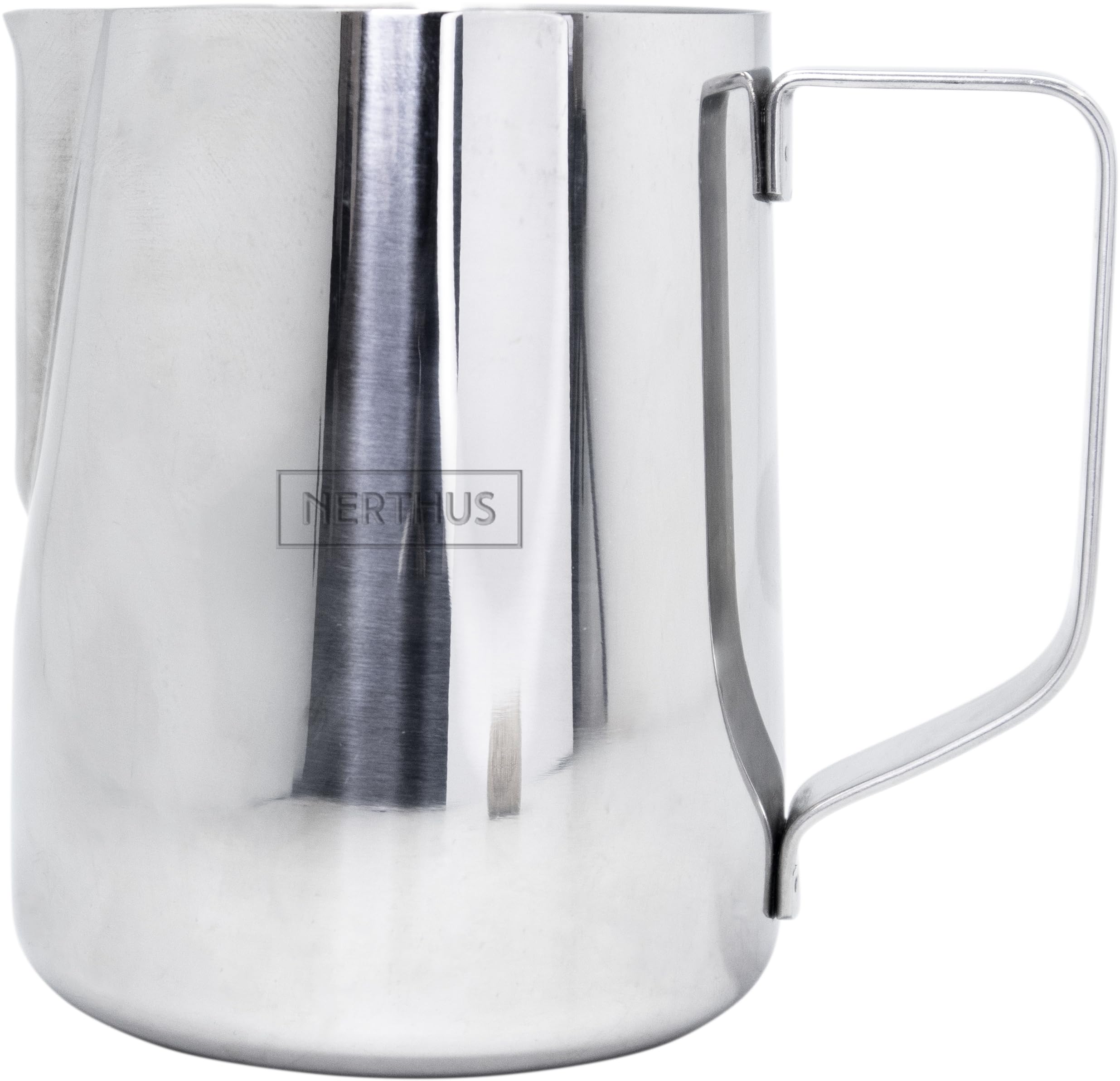 NERTHUS FIH 1459 Stainless Steel Milk Jug 350 ml Milk Frothing Jug with Dimensions in ml and Ounces, Ideal for Coffee, Cappuccino and Latte Art