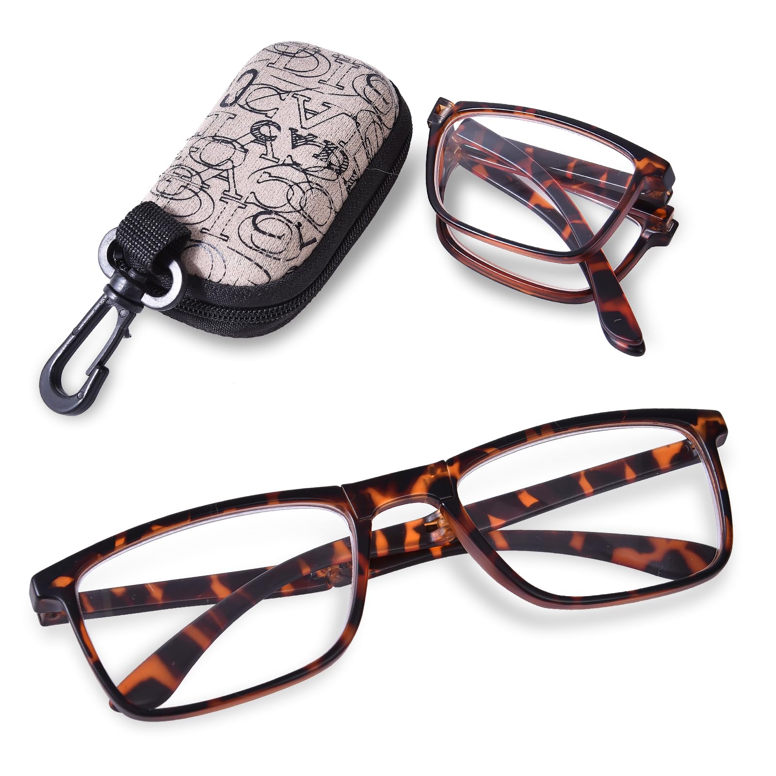 OPTOFENDY Folding Reading Glasses for Women Men, Small Spring Hinge Readers, Portable Blue Light Glasses with Zipper Case