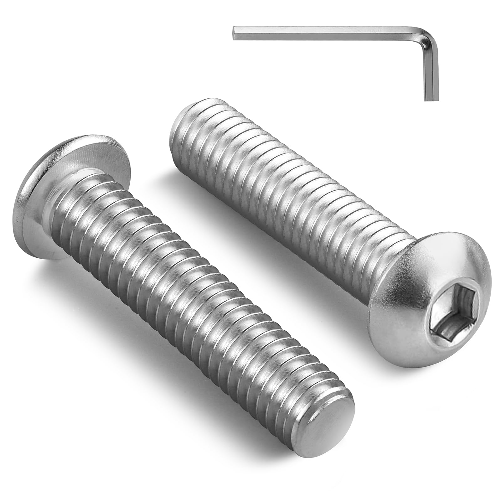 BNUOK 5/16-18 x 1-1/4 Inch Button Head Socket Cap Bolts Screws,304 Stainless Steel 18-8,Fully Threaded,Bright Finish,with Hex Spanner(30Pcs)