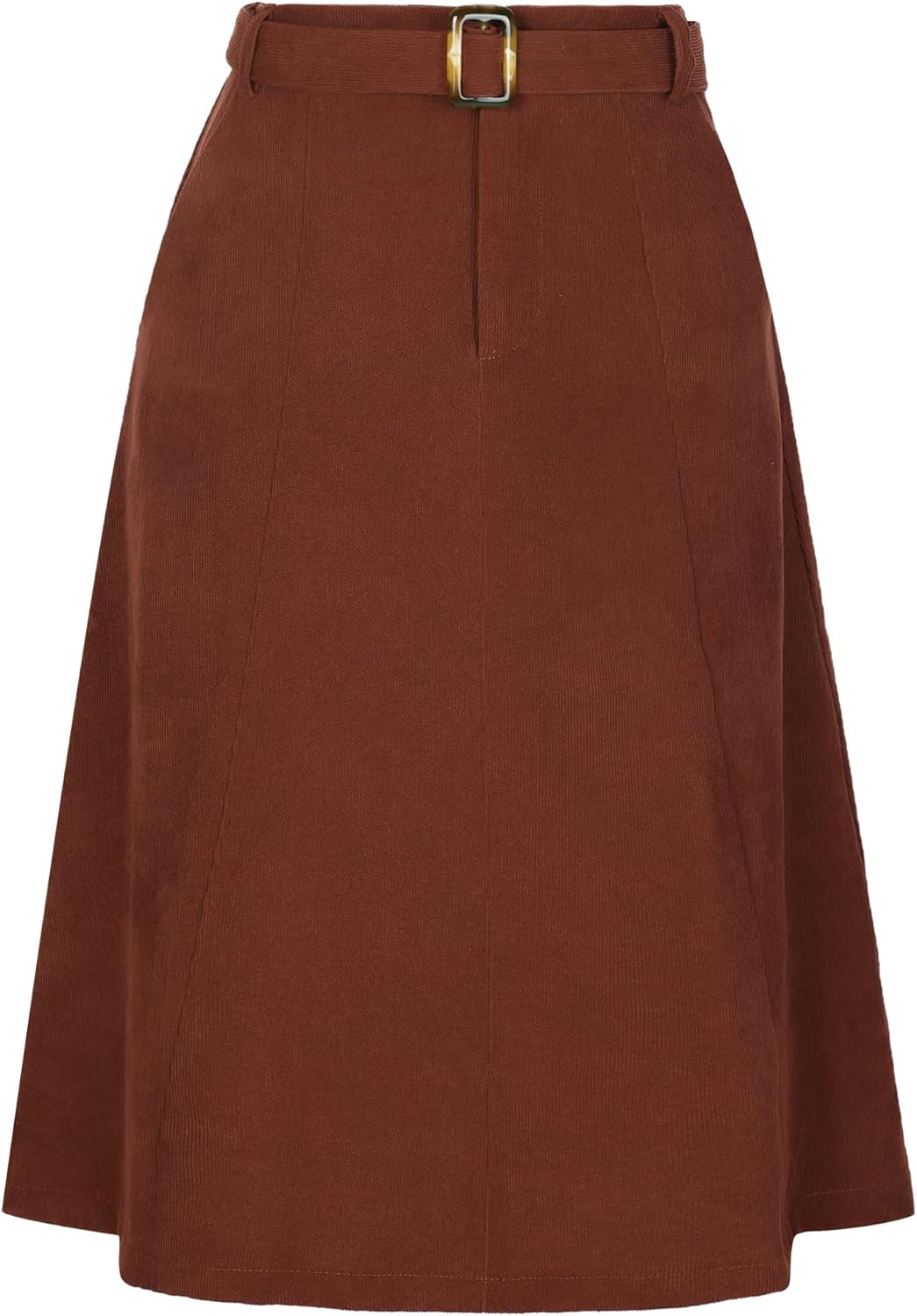 Allegra K Women's High Waist Elastic Back A-Line Belted Winter Fall Midi Corduroy Skirt