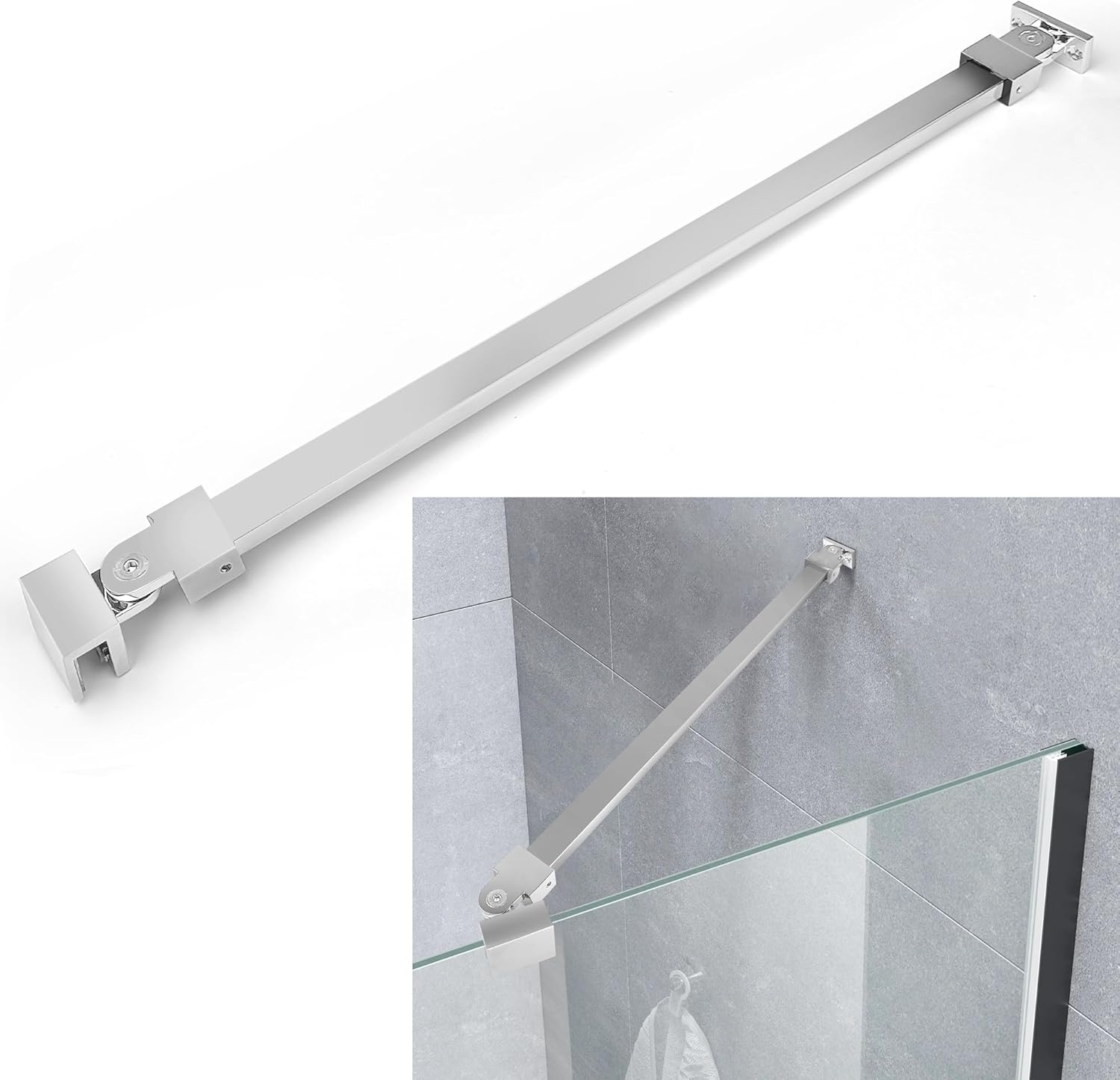 Shower Glass Brace Stainless Steel, WalltoGlass Support Bar for 1/4