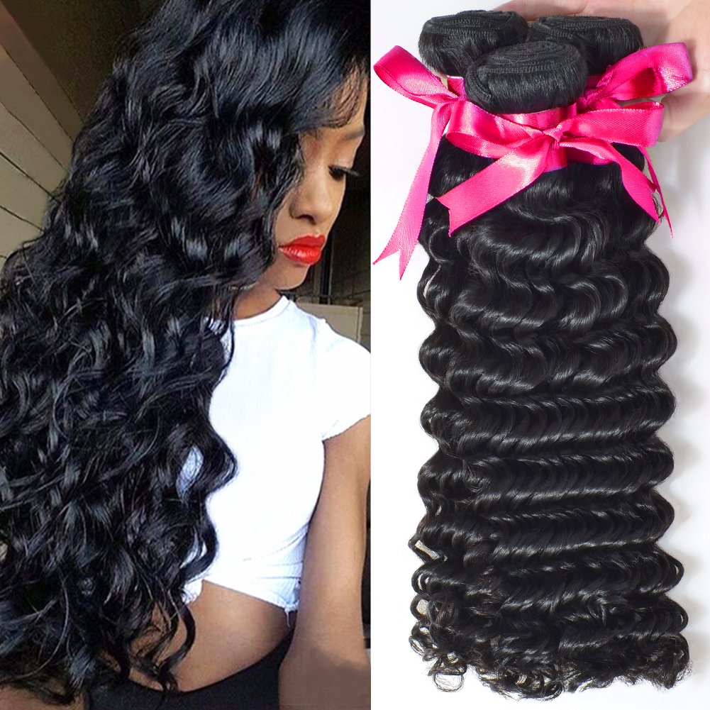 Lin Hair 8"26" 3 Bundle Deep Wave Brazilian Virgin Human Hair
