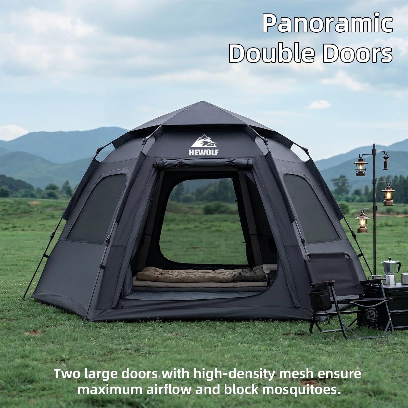 HEWOLF 自動開閉キャンプテント 2-3人用 Amazon.com : Hewolf 2/3/4 Person Camping Tent - Instant Pop Up