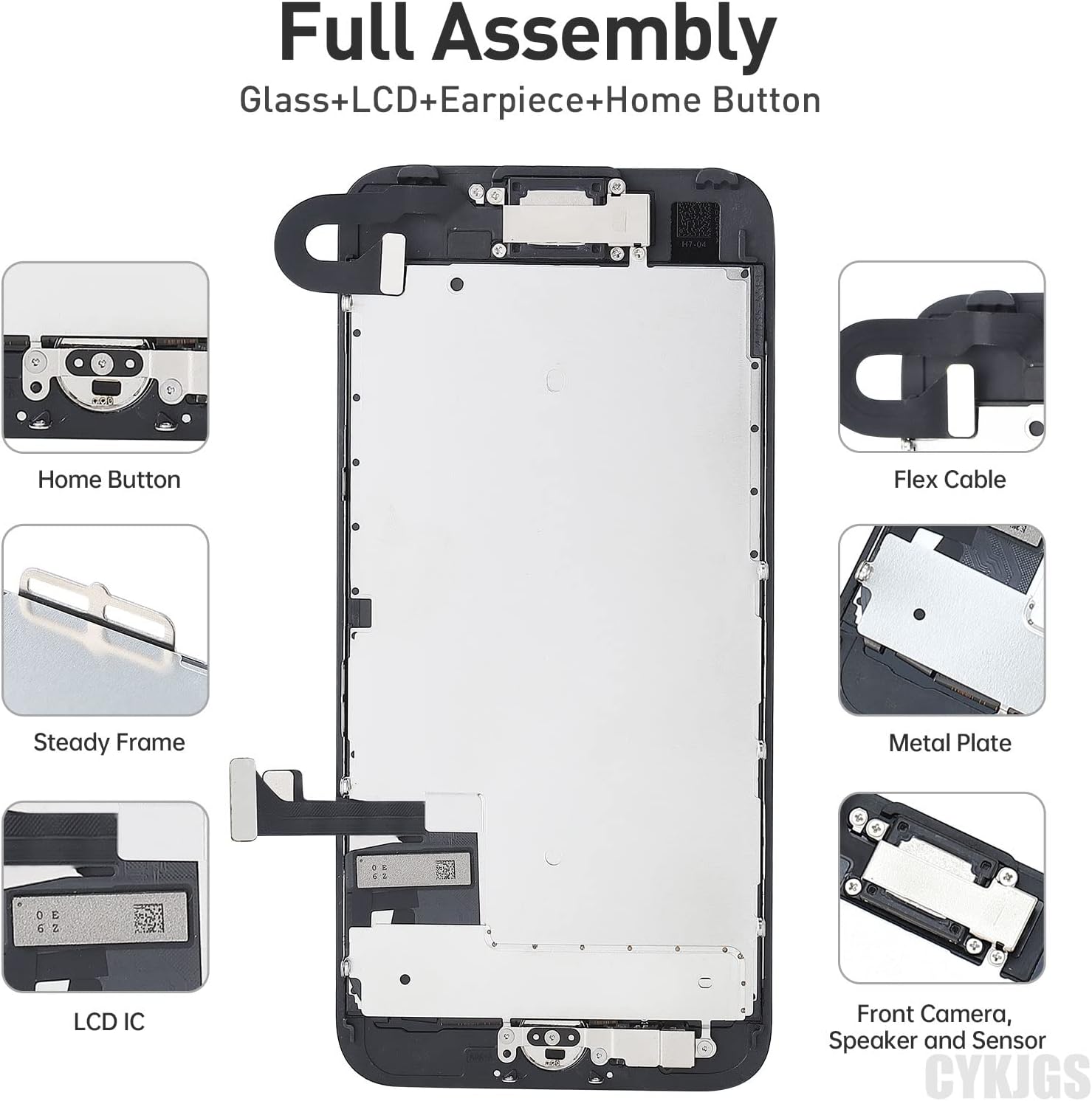 for iPhone 7 Screen Replacement with Home Button 4.7" Black, 3D Touch LCD Display Digitizer Full Assembly with Fix Tools Front Camera Speaker Sensor Glass Screen Repair Kit A1660, A1778, A1779