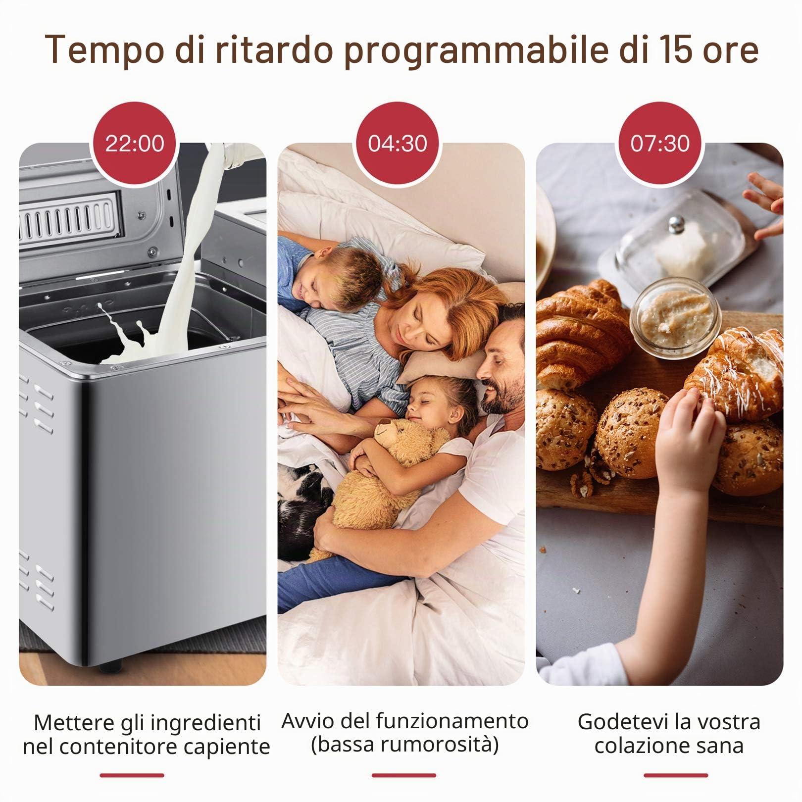 COOCHEER Macchina per il pane da 550 W con 25 programmi di cottura, contenitore per ingredienti automatico, 3 misure di pane e 3 colori di cottura