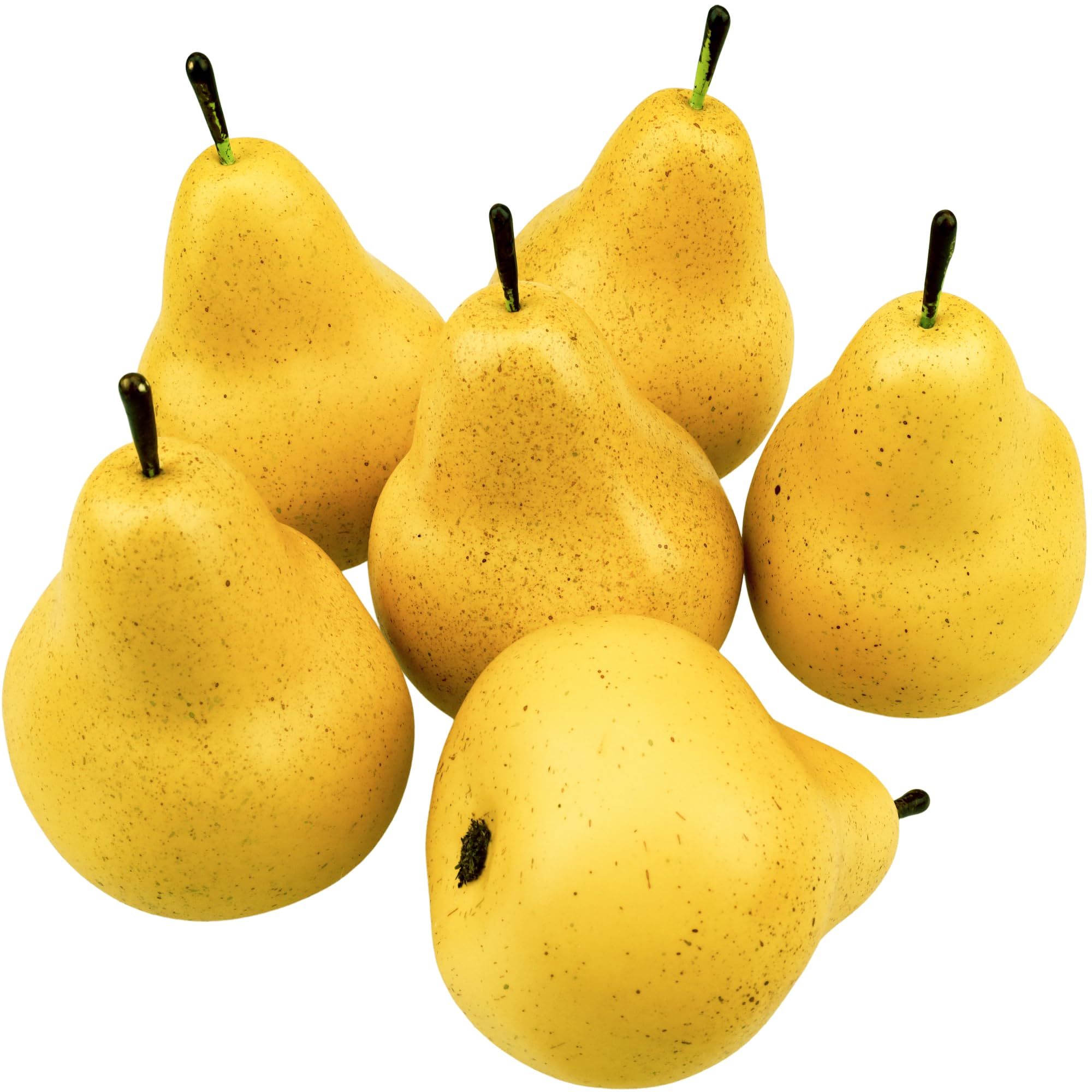 Meiwlong Artificial Pears 6pcs Lifelike Fake Fruit Foam Faux Home Kitchen Ornament Photography Props Display Model Office Desk Festival Harvest Centerpieces