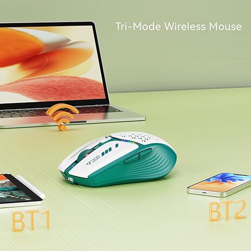 Miniatura 5 de Uciefy Ratón inalámbrico Bluetooth (BT5.05.1+2.4GHz) USB C recargable LED nivel de batería visible, cubierta magnética de panal con receptor USB y
