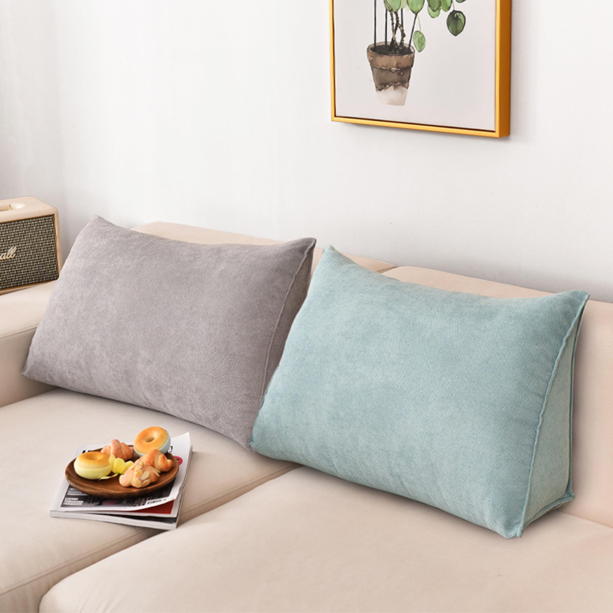 Cojín triangular de posicionamiento para respaldo, almohadas de apoyo lumbar, almohadas de lectura, cojines de cabecera con funda extraíble para libros, juegos (120 x 35 x 20 cm, rojo)
