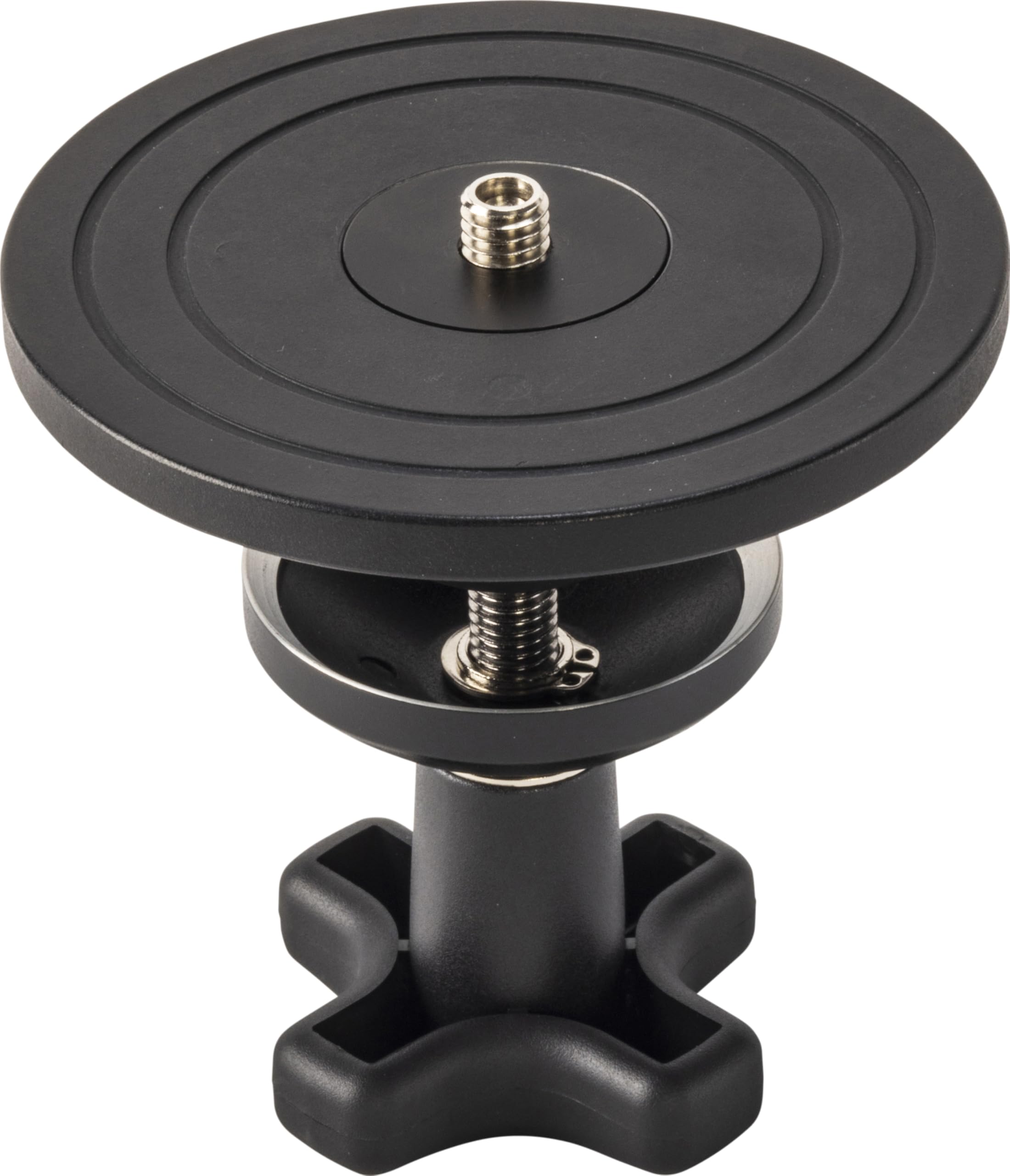 Libec BL-F Flat Base Conversion Adapter, showing its two main components separated, a flat top plate with a mounting screw and a bowl-shaped base with a locking knob.