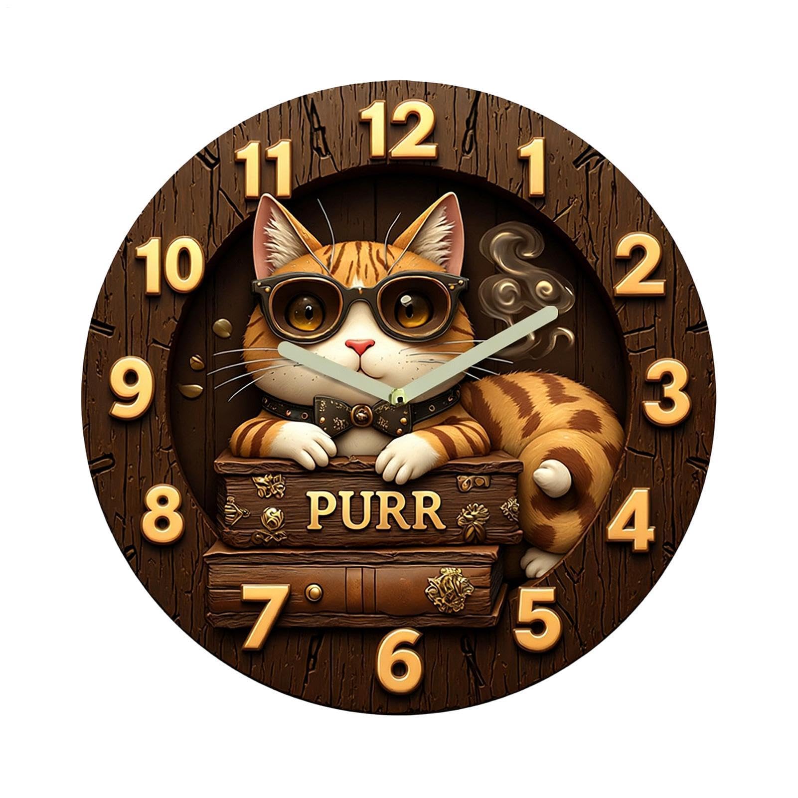 Horloge chat retro de 30 cm decorative et silencieuse pour la cuisine