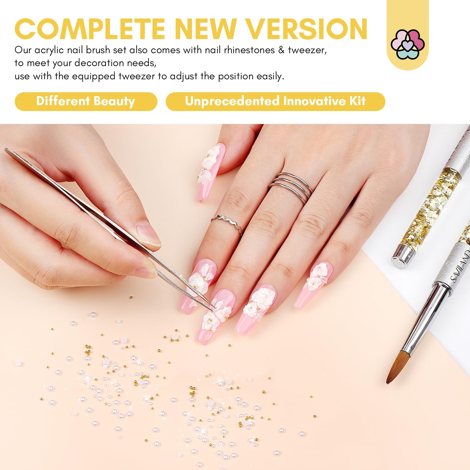 Saviland 4 Pinceaux pour Ongles Acryliques: Kolinsky Nail Art Professionnel, pour Poudre Acrylique (#6/10/12/16)
