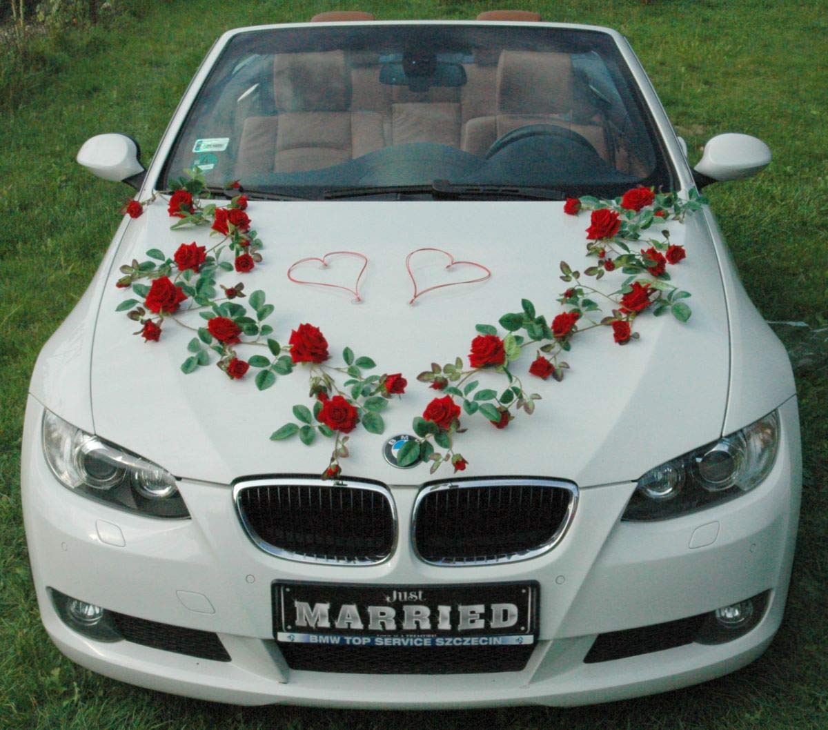 TOPDEKO Autoshmuck perfekte Samtrosen, natürliche Rosenblätter, höchste Qualität Braut Paar Rose Deko Dekoration Hochzeit Car Auto Wedding (RG rot)