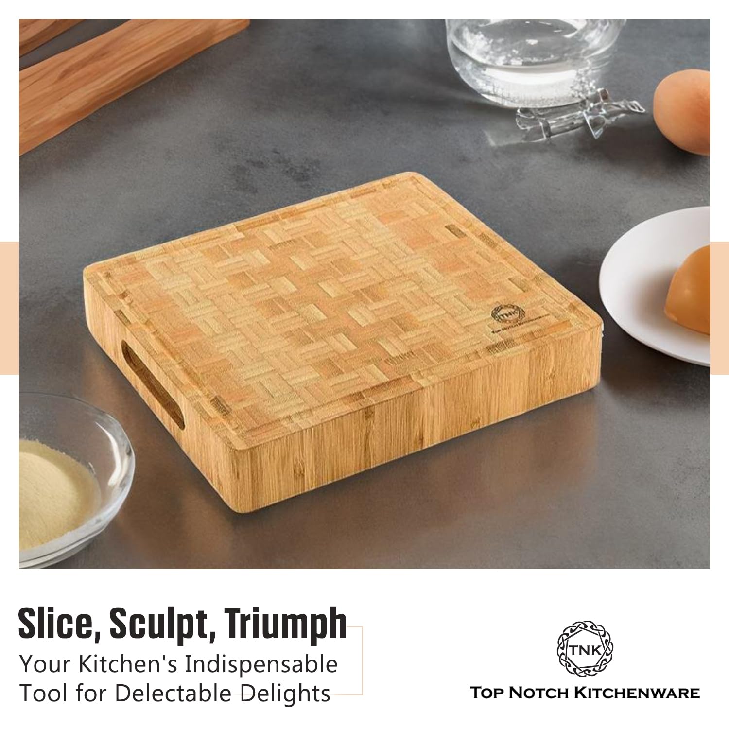 Top Notch Kitchenware bambusowa deska do krojenia z antypoślizgowymi gumowymi nóżkami