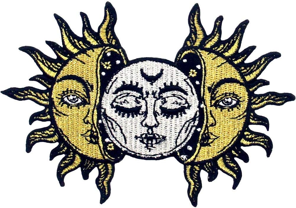 Sun and Moon Patch Embroidered Biker Applique Iron On Sew On Emblem