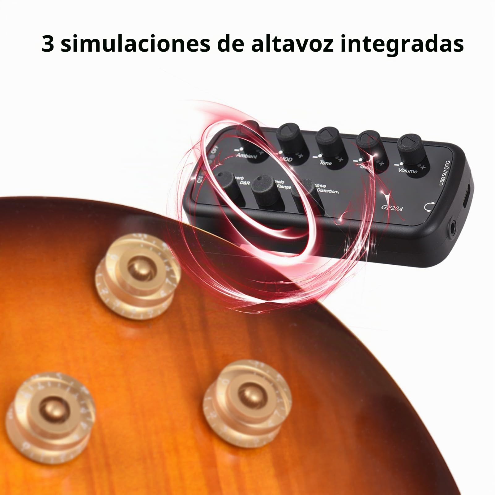 HUIOP Amplificador de guitarra Mini amplificador Auriculares portátiles Amplificador de guitarra Plug and Play para guitarra eléctrica Instrumento musical 3 Simulaciones de altavoces incorporados Grab