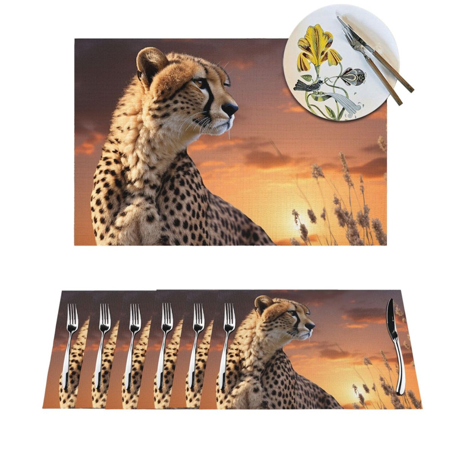Sets de table guépard pour repas en intérieur et extérieur au coucher de soleil