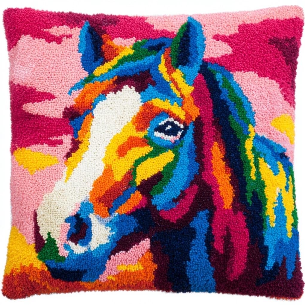 Axiangzik Colorful Horse Latch Hook Pillow Kits With Yarn,