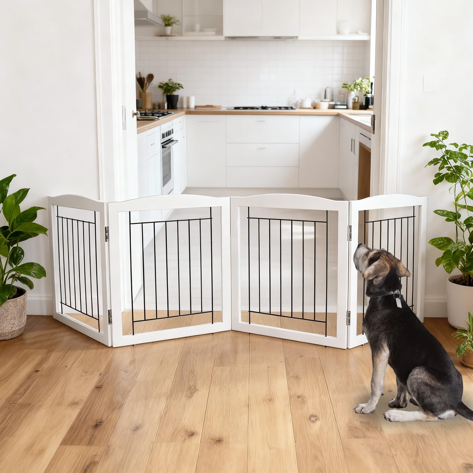 Valla Plegable Interior Para Mascotas Segawe De 3 Paneles - Madera, 36 Pulgadas, Color Blanco