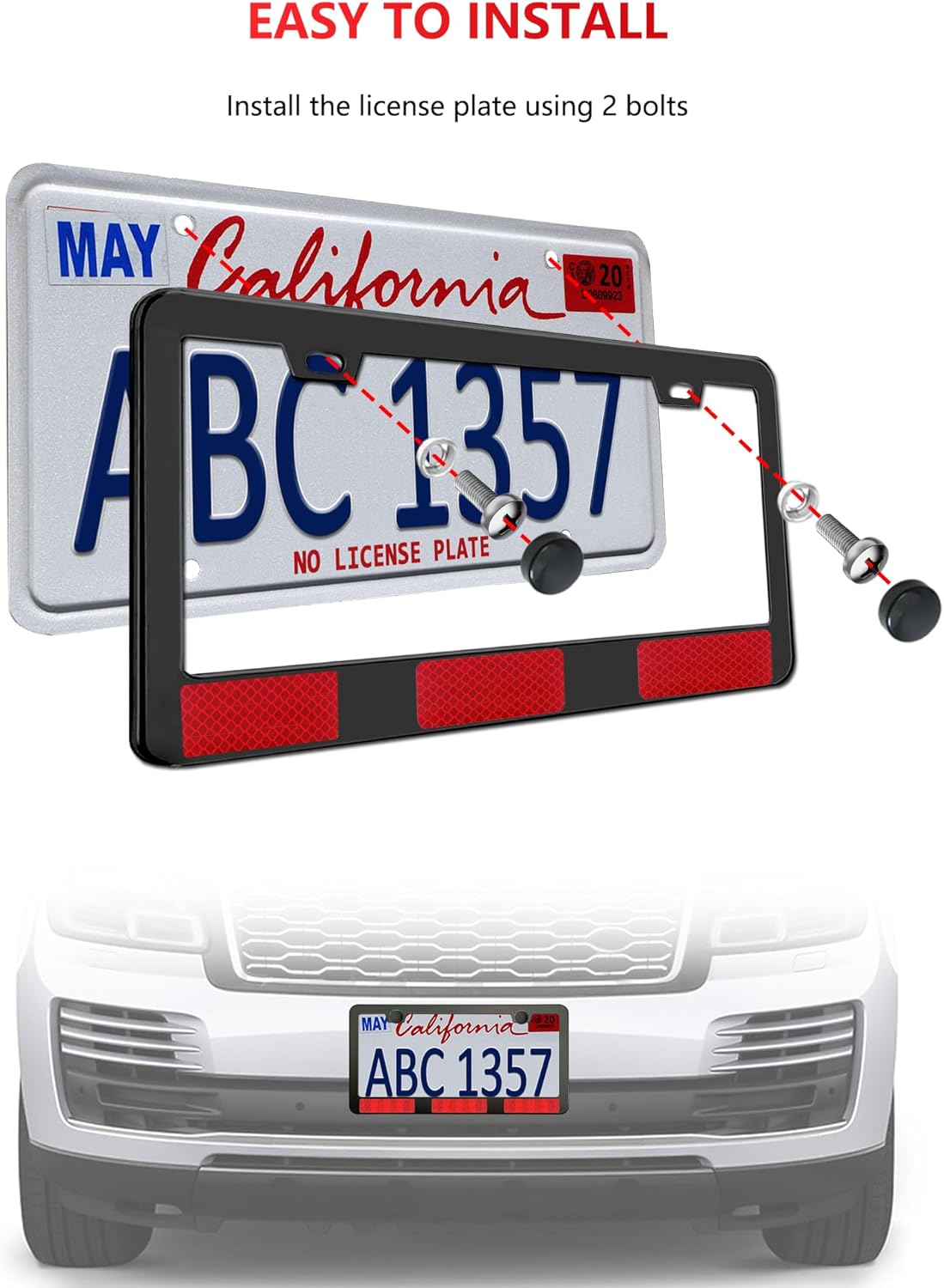 License Plate Frames Black, 2 Pack Aluminum Universal Aluminum Metal Car Tag Frame with 10PCS Reflective Stickers & Screws - Image 8