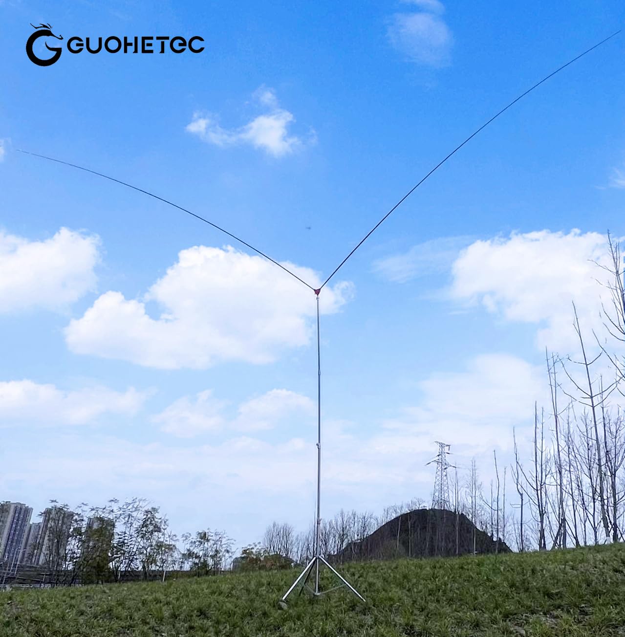 GUOHETEC - Antena dipolo portátil de onda corta de 7 MHz-430 MHz HF UHF VHF para comunicación, personalizable, grabada, señal de llamada (azul)