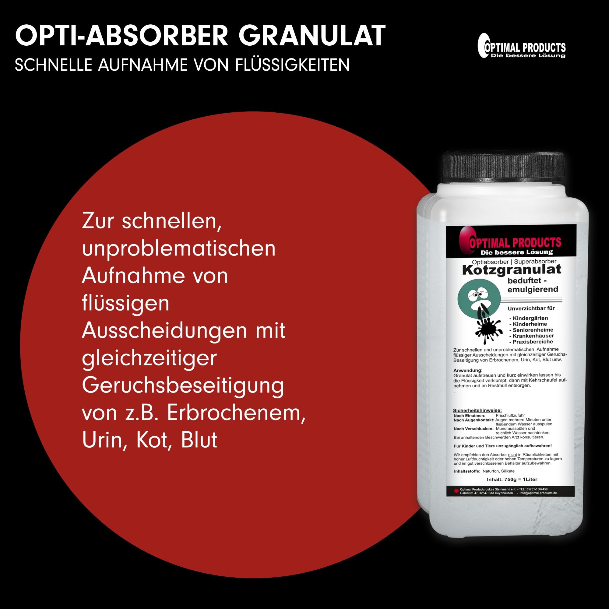 Optimal Products Opti-Absorber I Super Absorber zur Bindung von Erbrochenem, Urin & Kot I Bestens für die Campingtoilette, Camping WC I Kotzpulver 750 Gramm