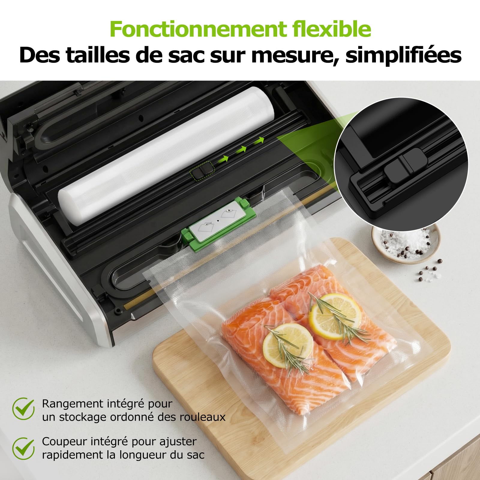 Bonsenkitchen Machine Sous Vide, Soudure Large 5mm Anti-Fuite, Acier Inoxydable, Une Main & Pulse Sec/Humide, Machine Sous Vide Haute Performance incl. 1 Rouleau & 10 Sachets, VS4200
