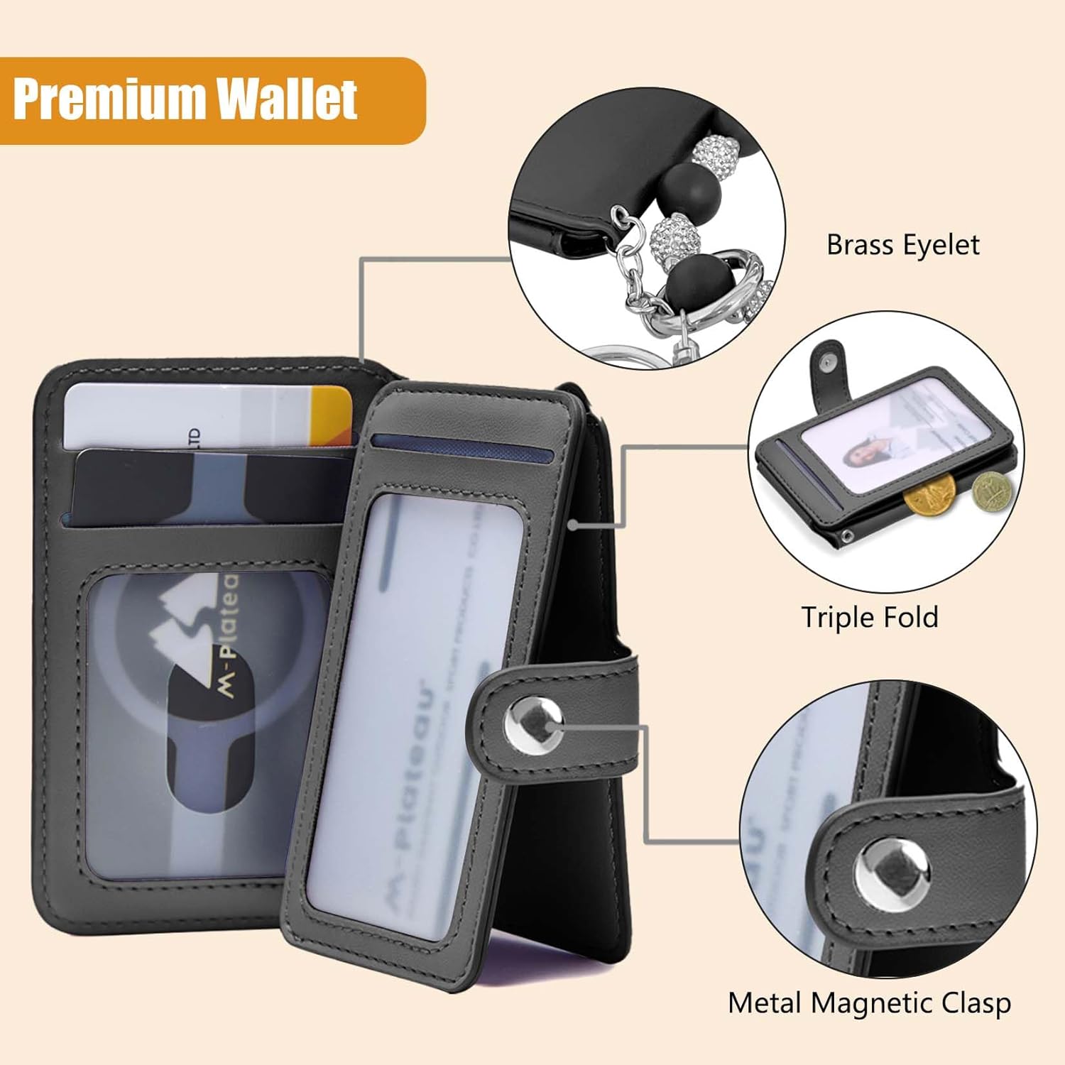 M-Plateau Wristlet Keychain With Wallet,Includ Beads Bracelets And Leather Credit Card Holder For Go Out Travel Essentials - Image 3