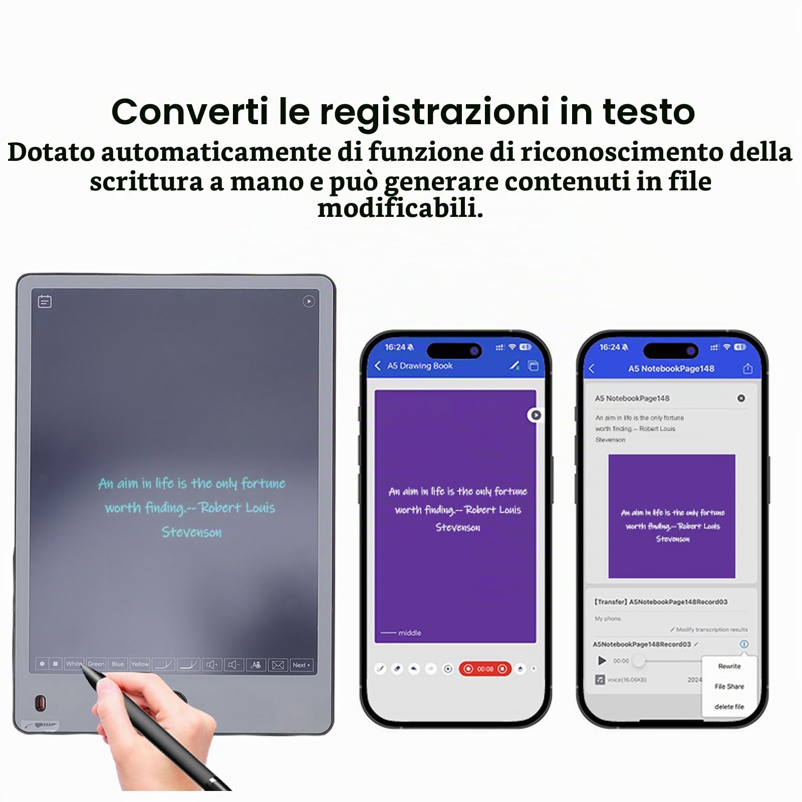 Notebook Digitale 2 in 1, Tablet da Disegno con Penna Intelligente, Tablet Wireless Bluetooth di Scrittura Elettronica, per Prendere Appunti, 11.22x7.68 Pollici