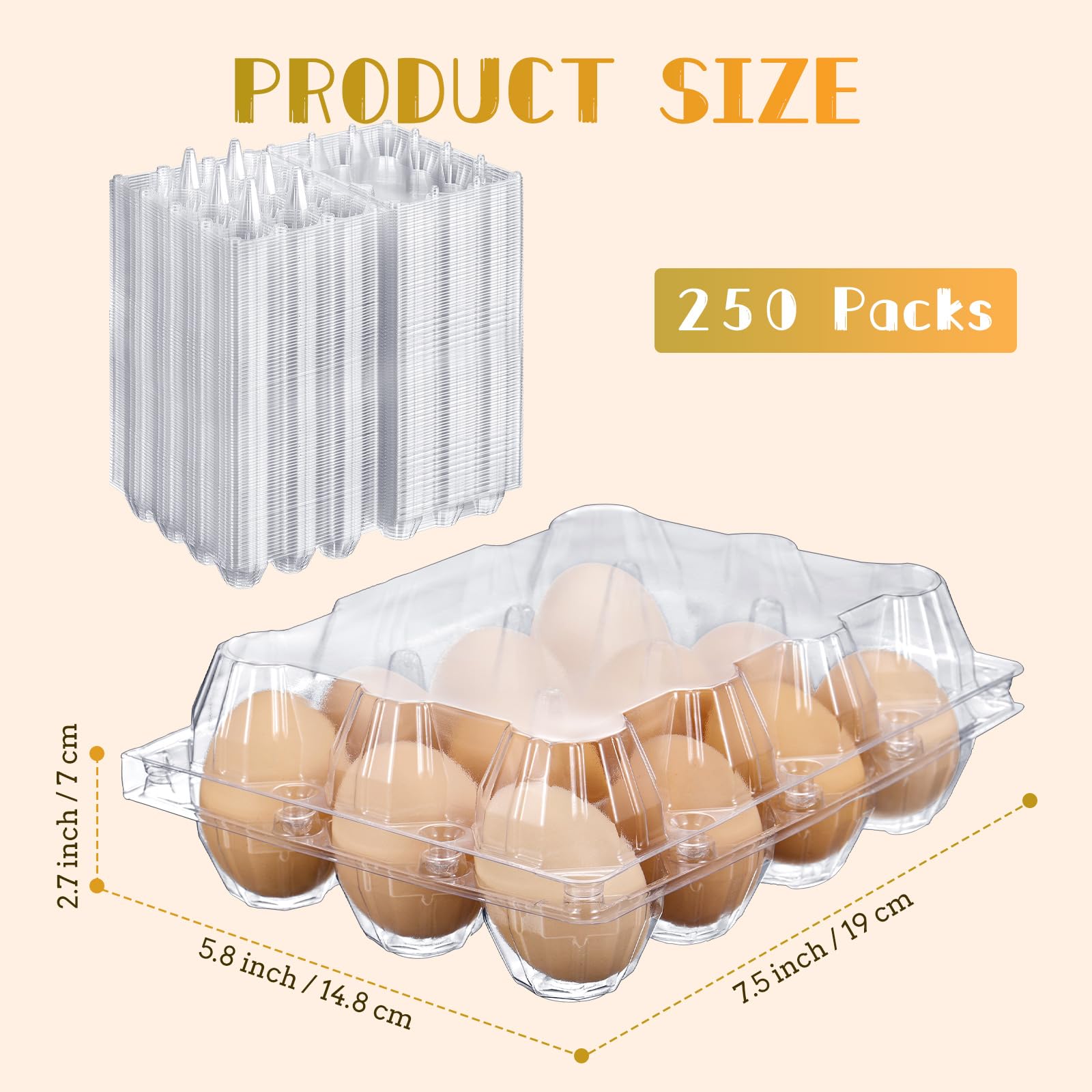 Zubebe Eierkartons aus Kunststoff, transparent, für Hühner, Bauernhof, Geschäft, Zuhause, Kühlschrank, Aufbewahrung, 250 Stück