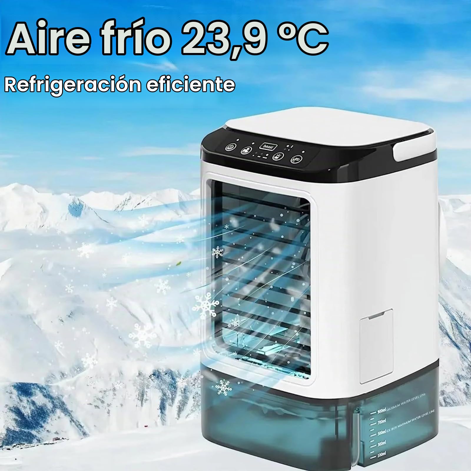 Aire acondicionado portátil,ventilador de aire frío,ventilador de ahorro de energía,mini enfriador de aire 3 en 1,tanque de agua grande de 900 ml,con luz led, adecuado para dormitorios Double spray