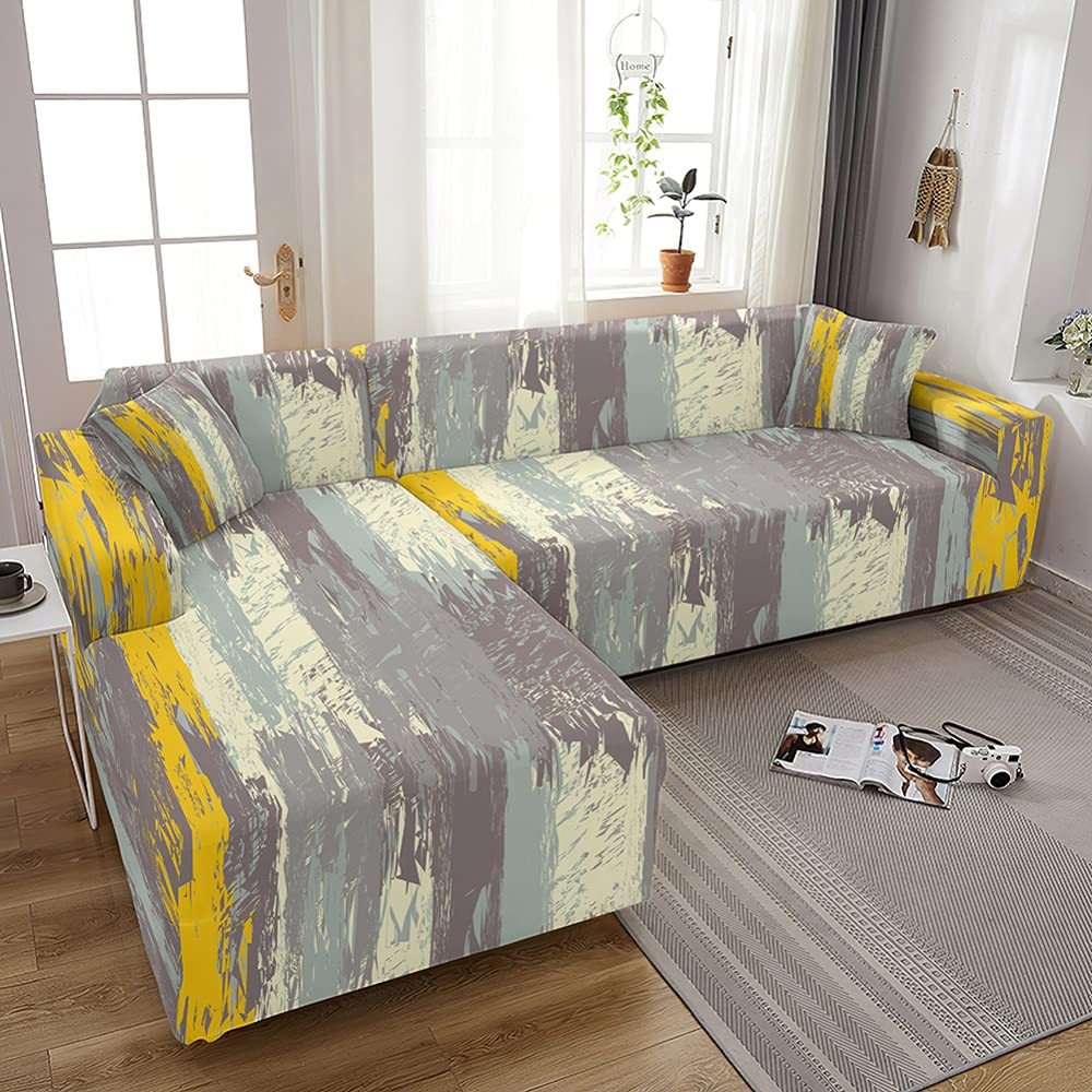 Housses de canapé géométriques motif marbre élastique 2 places