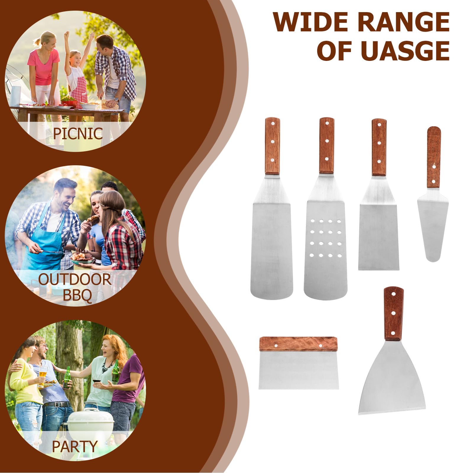 Abaodam Juego de Utensilios para Barbacoa de Acero Inoxidable 9 Piezas, Herramientas para Asar al Aire Libre, Accesorios Resistentes para Cocina y Parrilla, Uso Profesional y Doméstico