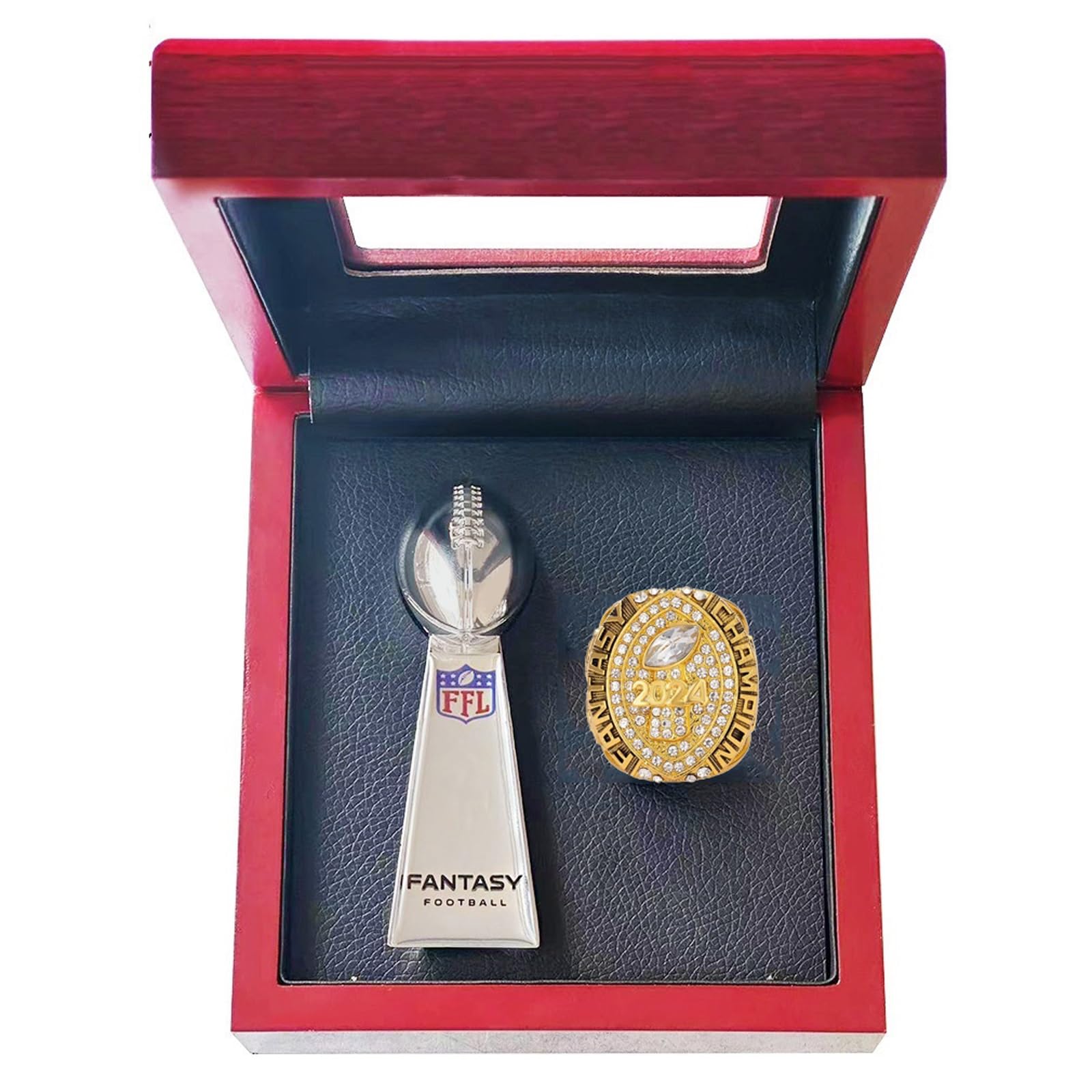Fantasy Football Ringe 2024 Meisterschaftsringe Sammlung FFL Meisterschaftstrophäe Geschenkbox Ring Displaybox(8)