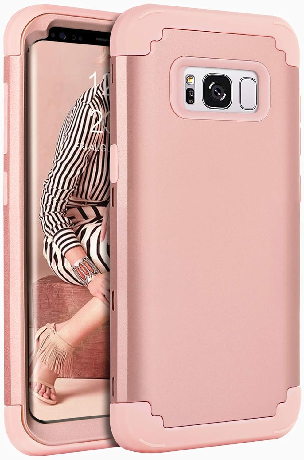 BENTOBEN Case for Galaxy S8 Plus 6.2", Heavy Duty Full Body Rugged Shockproof Hybrid Three Layer Hard PC Soft Rubber Bumper Protective Phone Cases for Samsung Galaxy S8+ Plus 6.2-inch, Rose Gold