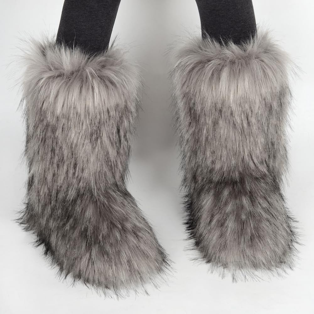 ZSGYCHCY Women's Faux Fur Boots Winter Fuzzy Fluffy Warm Furry Snow Boots Flat Shoes - Image 6