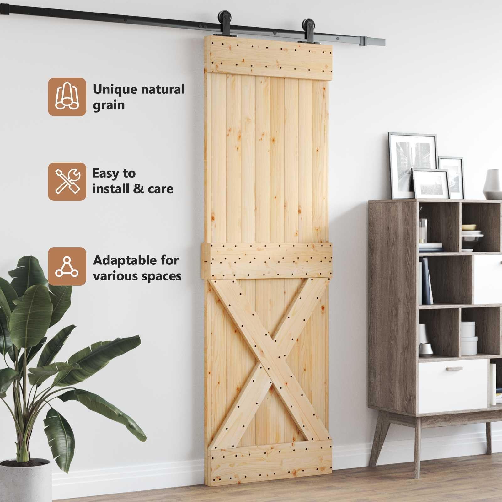 vidaXL Porte NARVIK Naturel 70 x 210 cm Bois de pin massif, Porte rectangulaire moderne, en pin massif, gain de place, séparation de pièces pratique, design contemporain