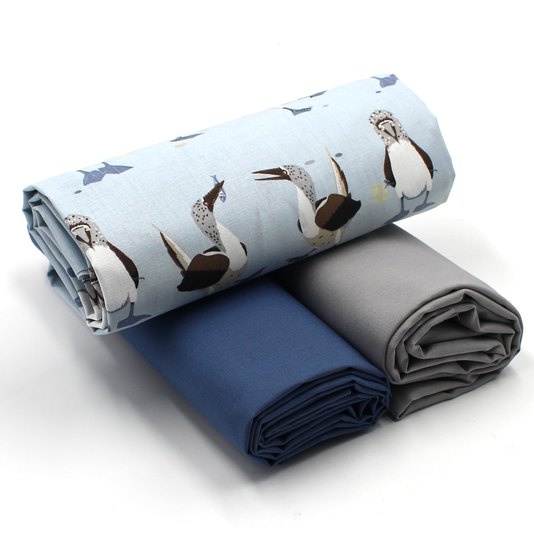 VmG-Store 1.5 m Cotton Fabric Set Design Fabric + 2 x Plain Colour Coordinated 100% Cotton Material Selection (Seagulls Set34)