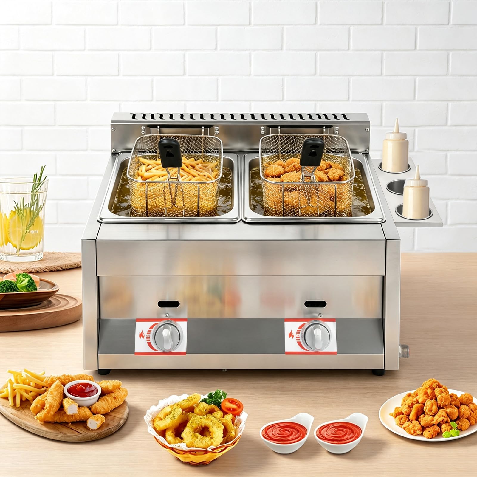 Friteuse Professionnelle Gaz Double Cuve 6L+6L Acier Inoxydable